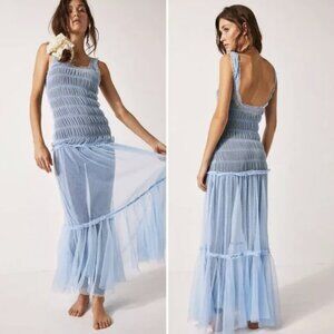 ✰ NWT free people smock about it sheer maxi dress in shade lake life sky cielo ✰
